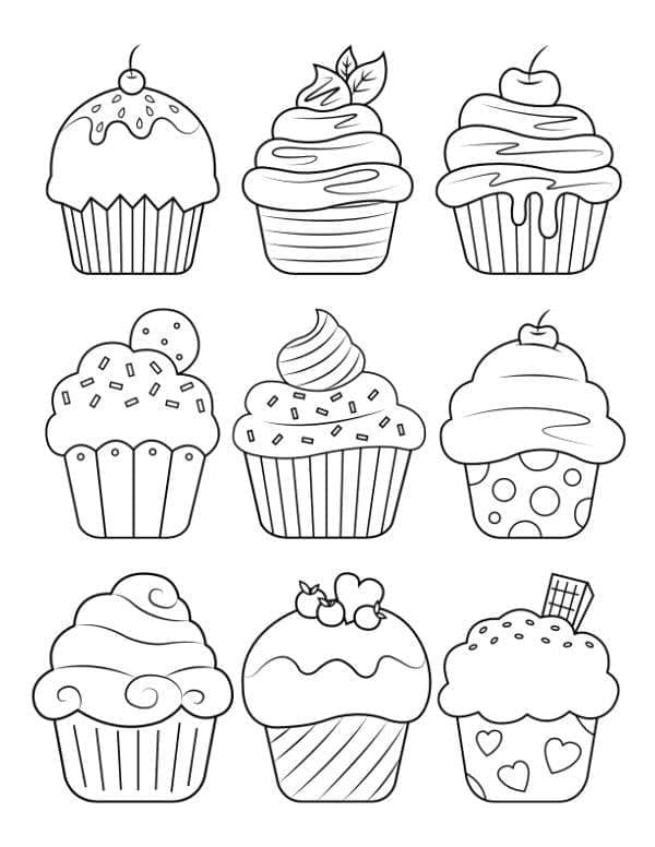 Dessin à colorier Cupcake #210602 issu de la collection Alimentation et Nutrition, prêt à imprimer