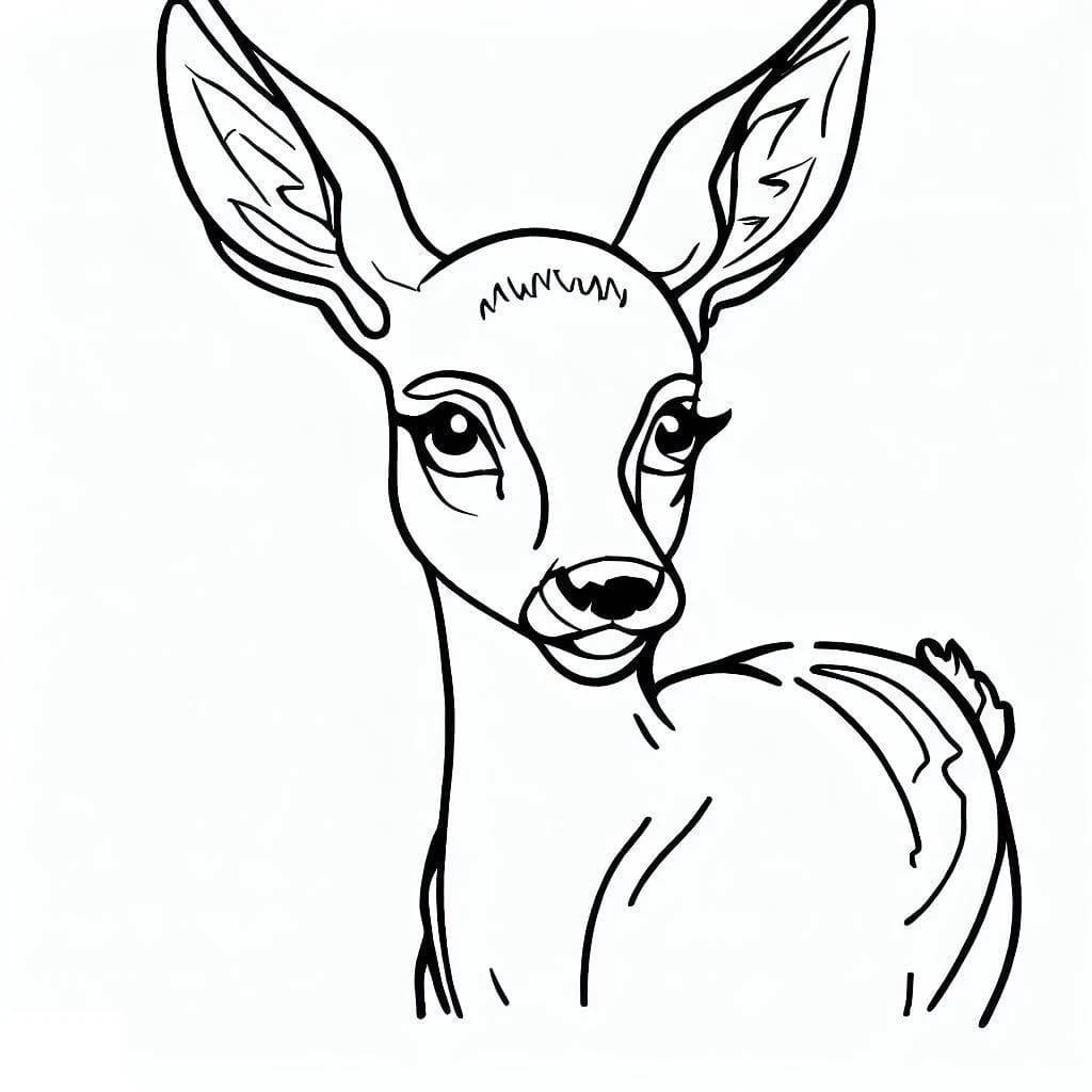 Coloriage Biche aux grandes oreilles qui regarde en arrière
