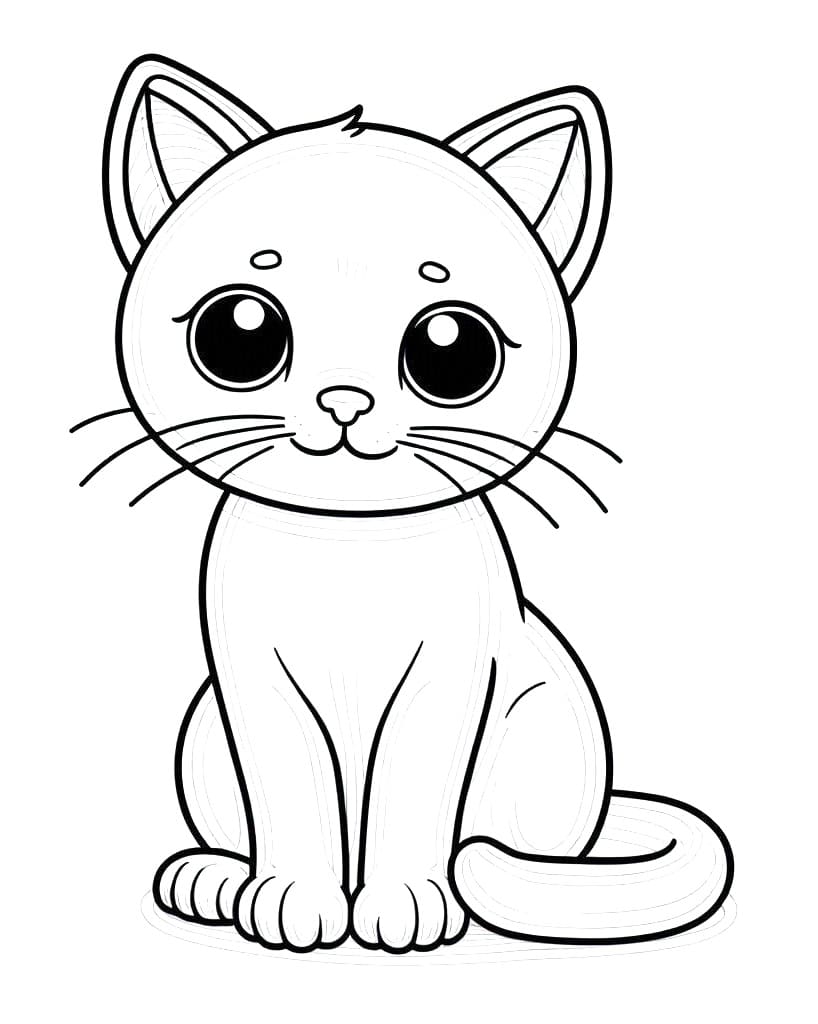 Coloriage gratuit Chat Kawaii #216268 de la collection Animaux à imprimer