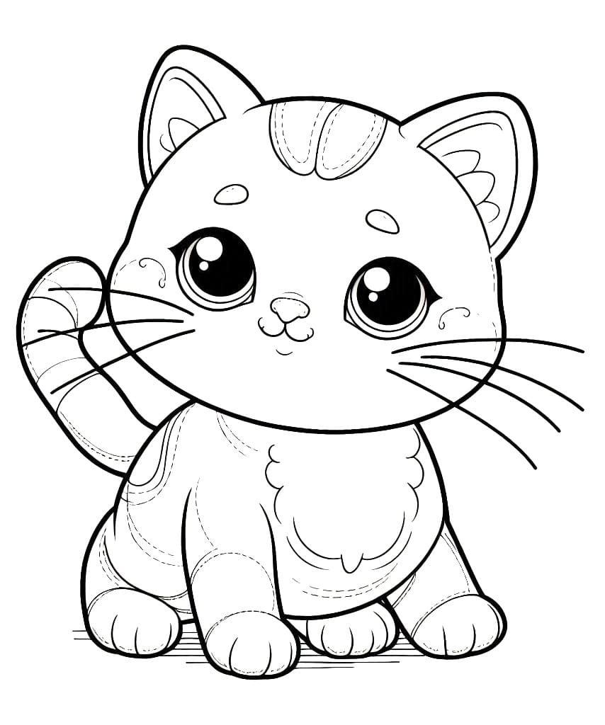 Coloriage gratuit Chat Kawaii #216269 de la collection Animaux à imprimer