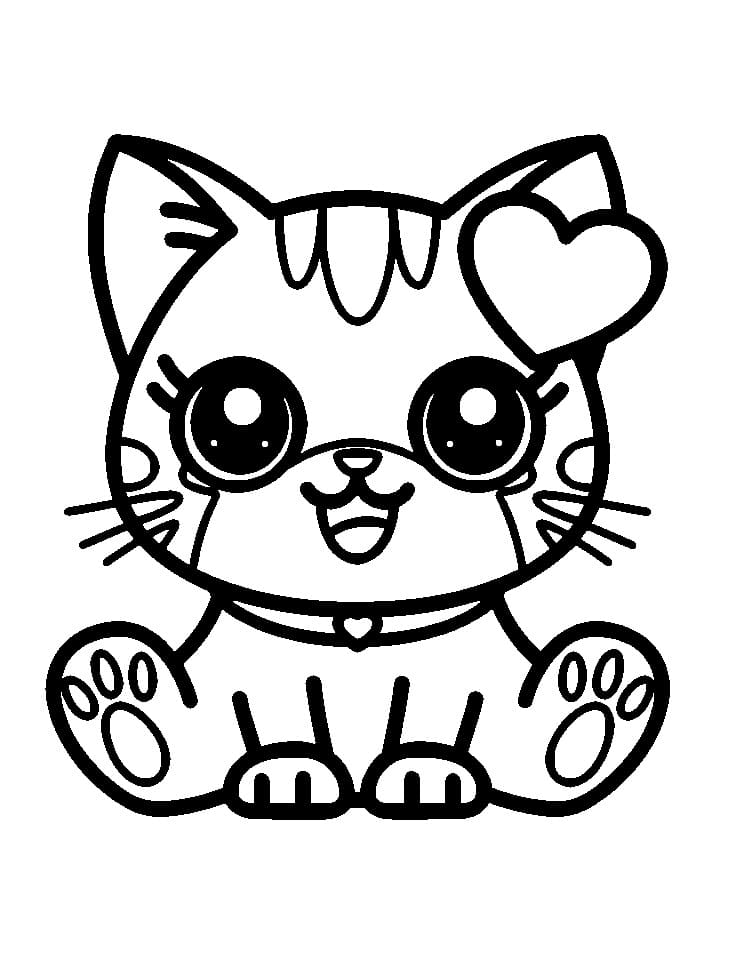 Dessin à colorier: Chat Kawaii (Animaux) #216272 - Coloriages à Imprimer Gratuits