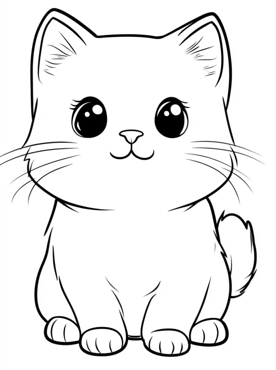 Coloriage gratuit Chat Kawaii #216276 de la collection Animaux à imprimer