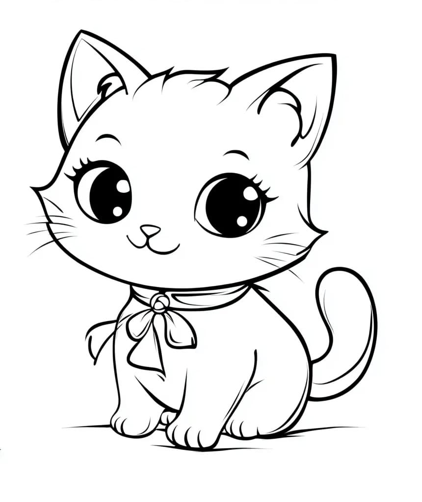Coloriage gratuit Chat Kawaii #216277 de la collection Animaux à imprimer