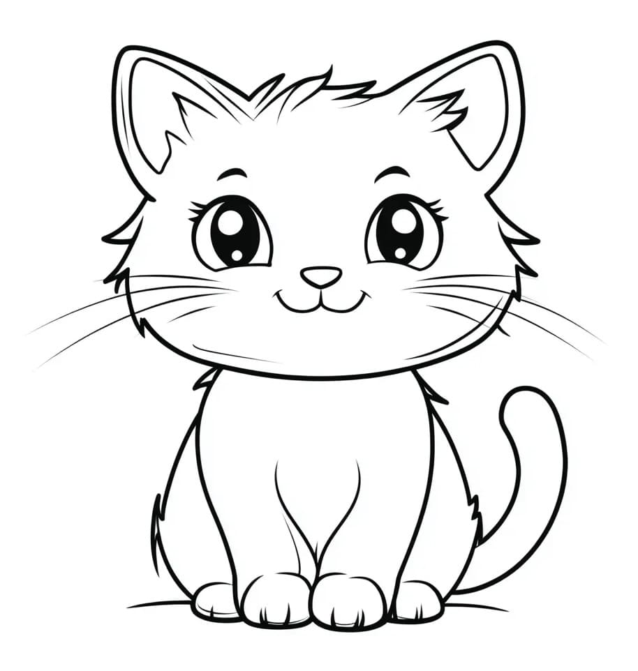 Coloriage gratuit Chat Kawaii #216279 de la collection Animaux à imprimer