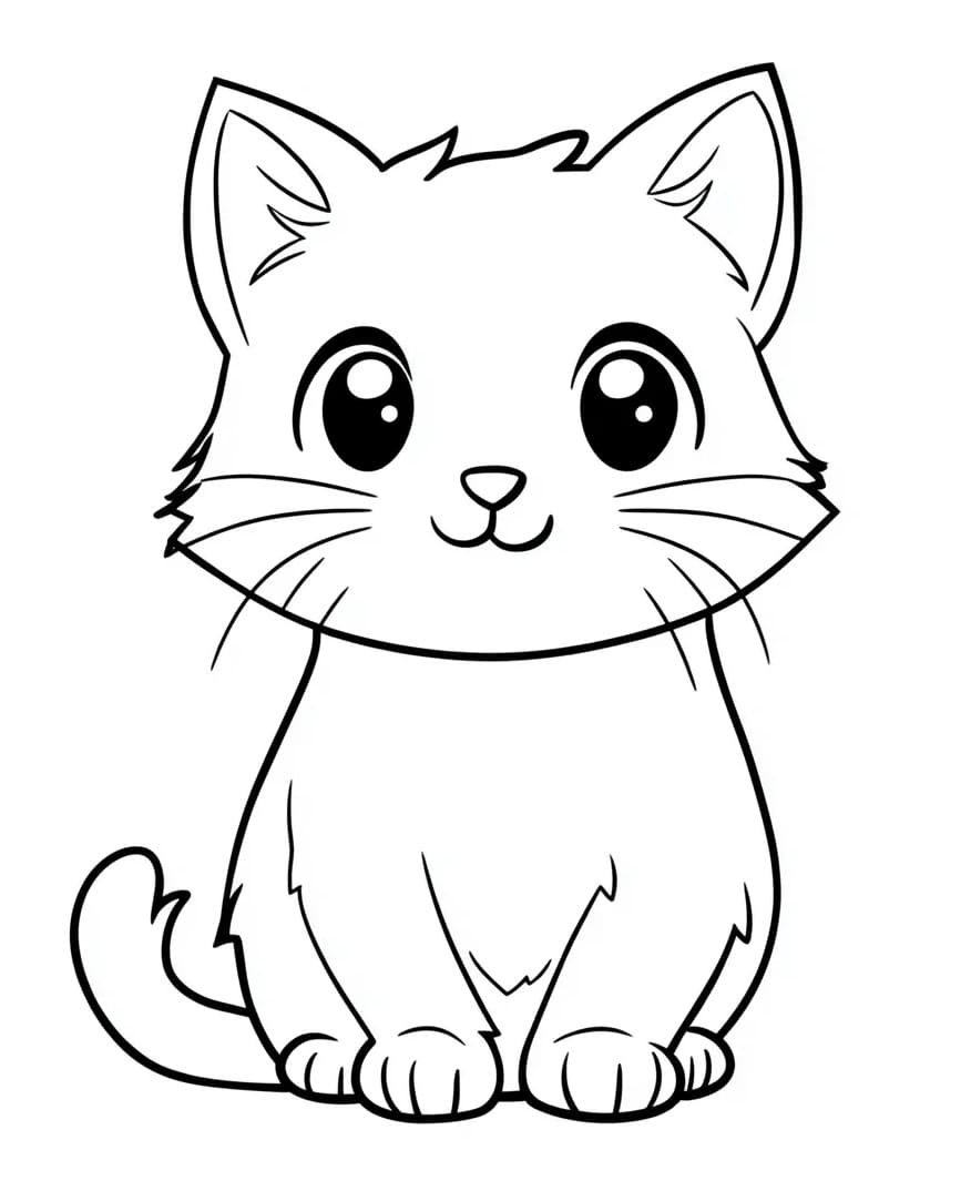 Coloriage gratuit Chat Kawaii #216281 de la collection Animaux à imprimer