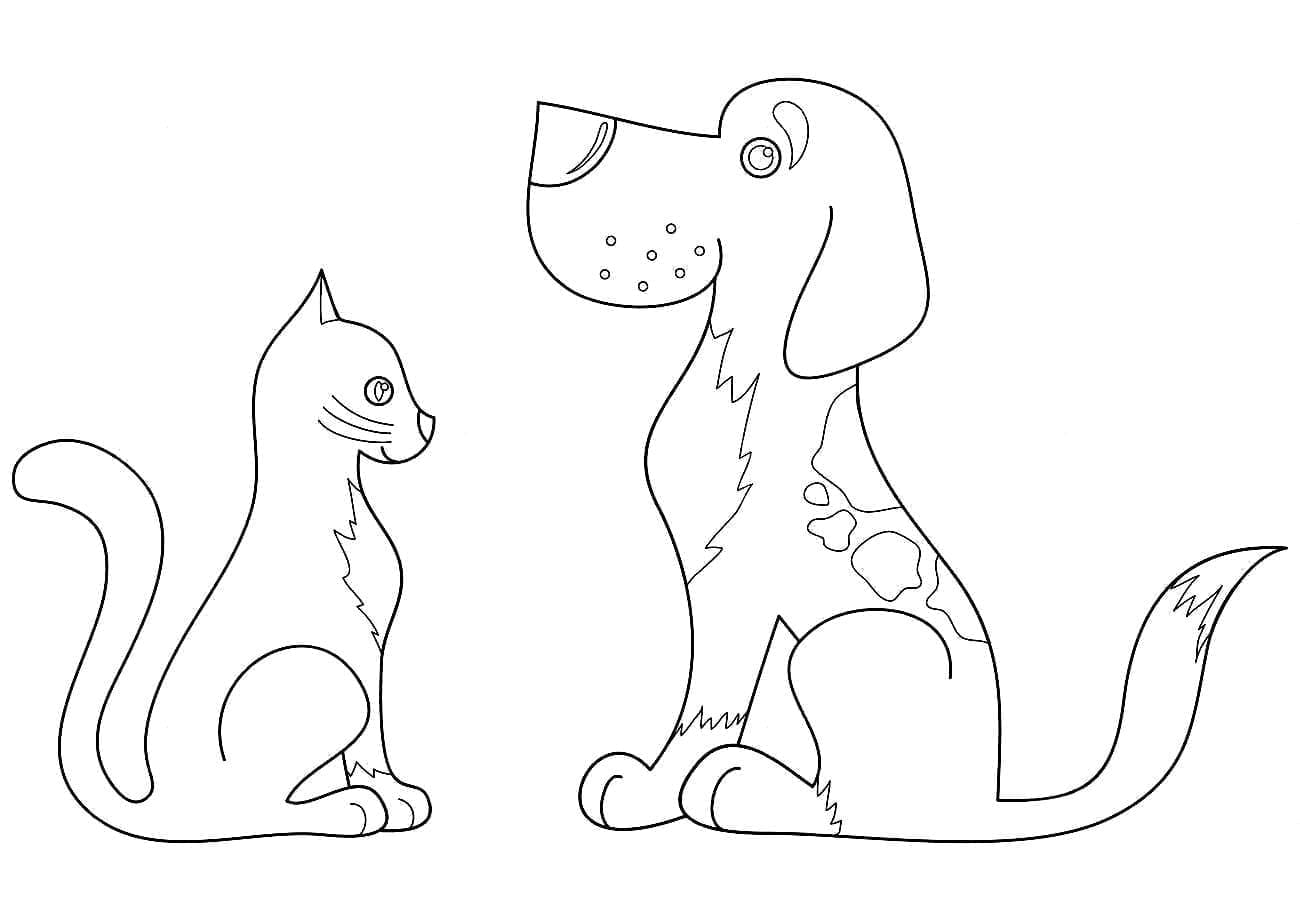 Joli coloriage Chien et Chat #211023 de la collection Animaux, prêt à imprimer pour petits et grands