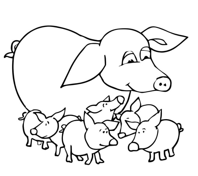 Dessin à colorier Cochon #191170 issu de la collection Animaux, prêt à imprimer