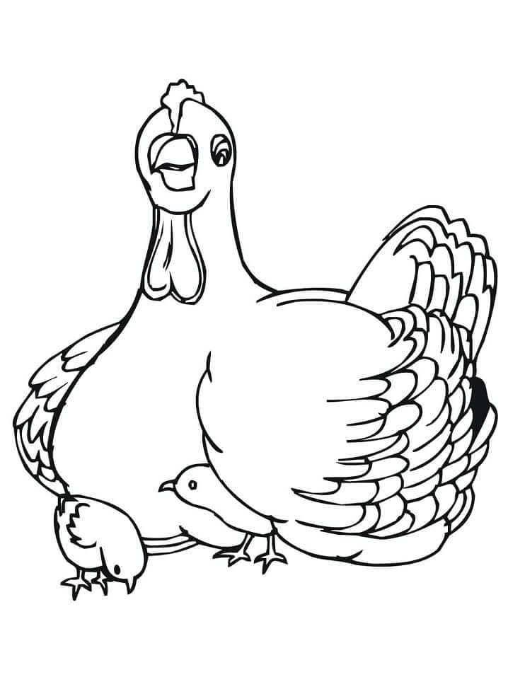 Dessin à colorier Poule et Poussin #193206 issu de la collection Animaux, prêt à imprimer