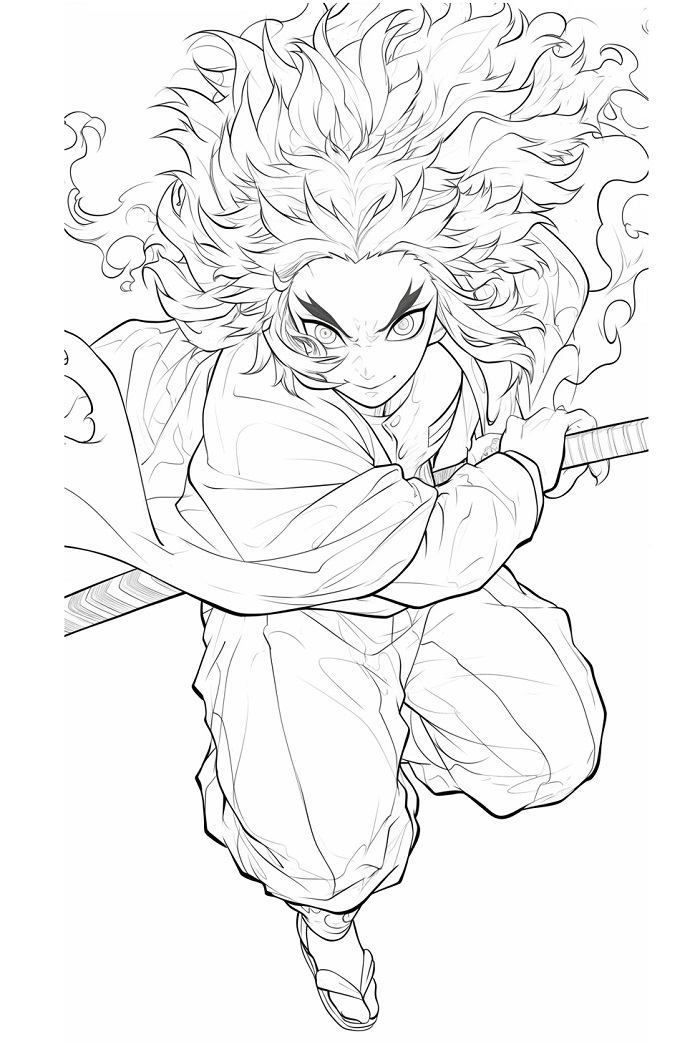 Coloriage gratuit pour enfants et adultes Kyojuro Rengoku #220430, collection Animé et Manga