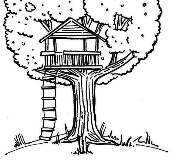 Dessin à colorier: Cabane dans un arbre (Bâtiments et Architecture) #66025 - Coloriages à Imprimer Gratuits