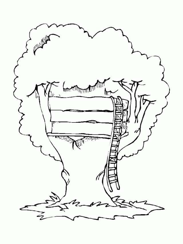 Dessin à colorier: Cabane dans un arbre (Bâtiments et Architecture) #66026 - Coloriages à Imprimer Gratuits
