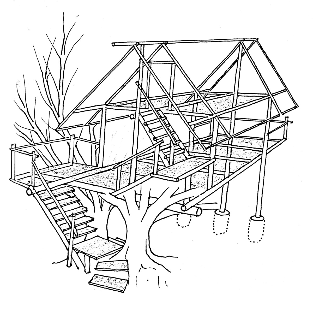 Dessin à colorier: Cabane dans un arbre (Bâtiments et Architecture) #66027 - Coloriages à Imprimer Gratuits