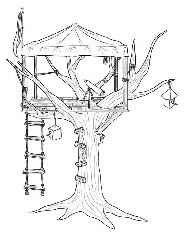 Dessin à colorier: Cabane dans un arbre (Bâtiments et Architecture) #66075 - Coloriages à Imprimer Gratuits