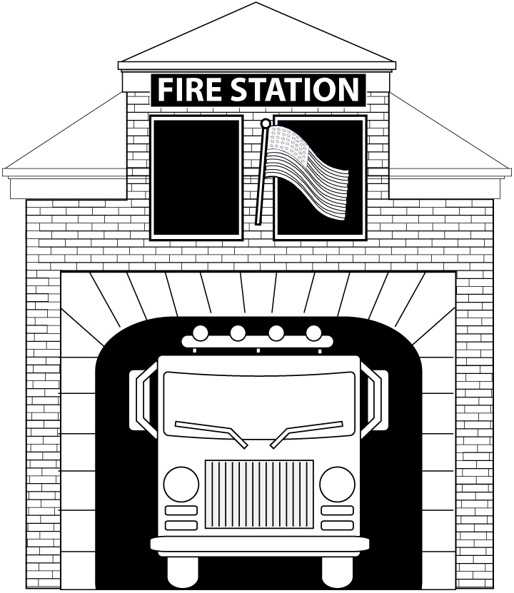 Dessin à colorier: Caserne de Pompier (Bâtiments et Architecture) #68595 - Coloriages à Imprimer Gratuits