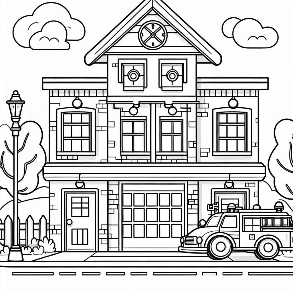 Coloriage gratuit Caserne de Pompiers #215170 de la collection Bâtiments et Architecture à imprimer