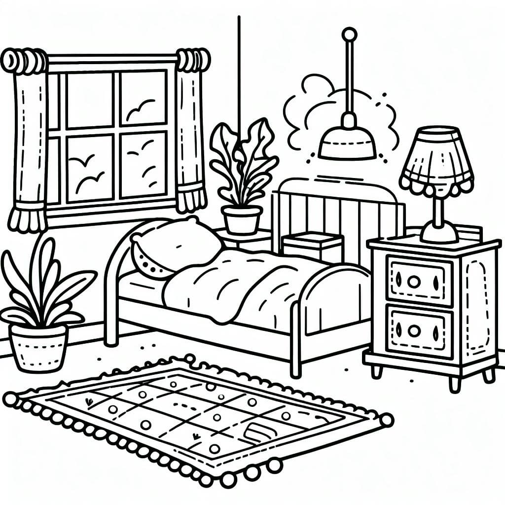 Coloriage imprimable Chambre #203875 de la collection Bâtiments et Architecture à colorier aux crayons