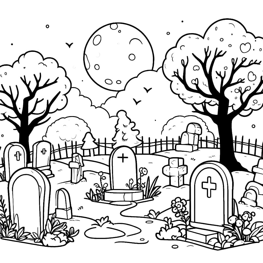 Coloriage gratuit Cimetière #204227 de la collection Bâtiments et Architecture à imprimer