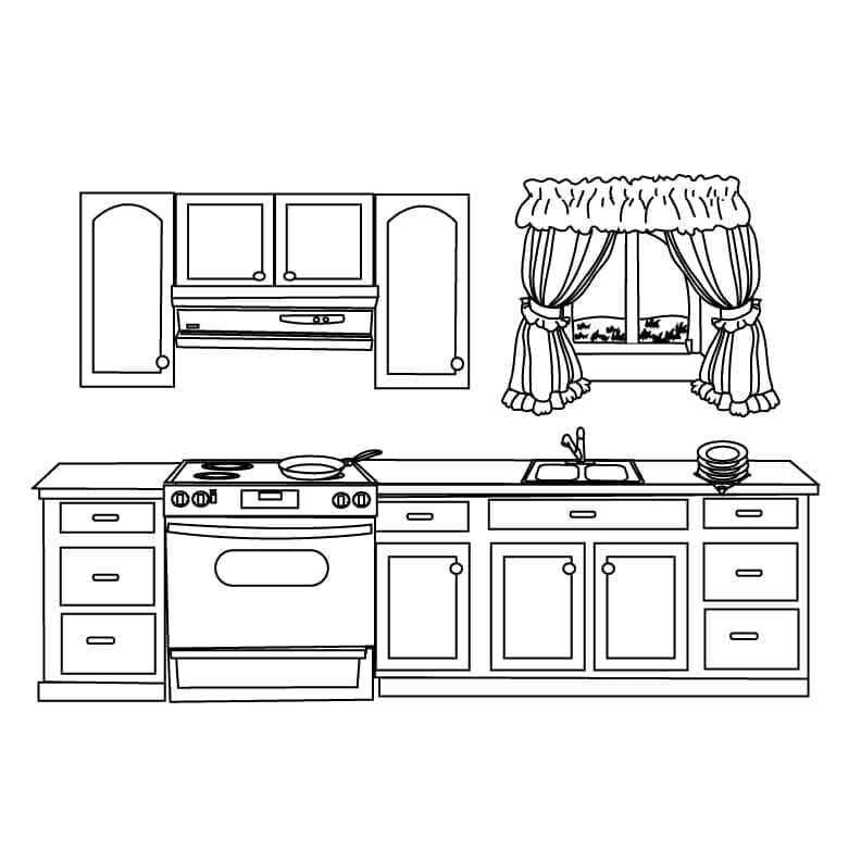 Dessin Cuisine #211555 à colorier de la série Bâtiments et Architecture, gratuit à télécharger et imprimer