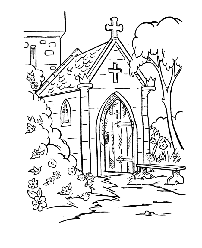 Dessin à colorier: Église (Bâtiments et Architecture) #64206 - Coloriages à Imprimer Gratuits