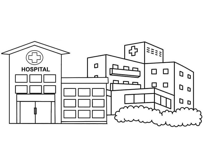 Illustration au trait Hôpital #190211 de la collection Bâtiments et Architecture à colorier gratuitement