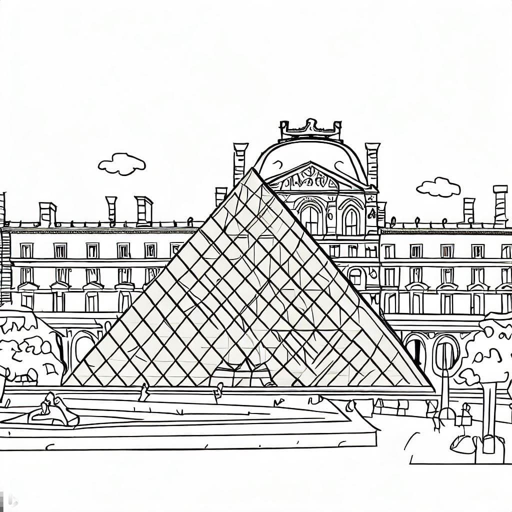 Coloriage imprimable Le Louvre #185418 de la collection Bâtiments et Architecture à colorier aux crayons