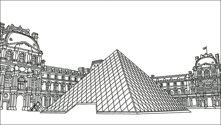 Coloriage gratuit Le Louvre #185423 de la collection Bâtiments et Architecture à imprimer