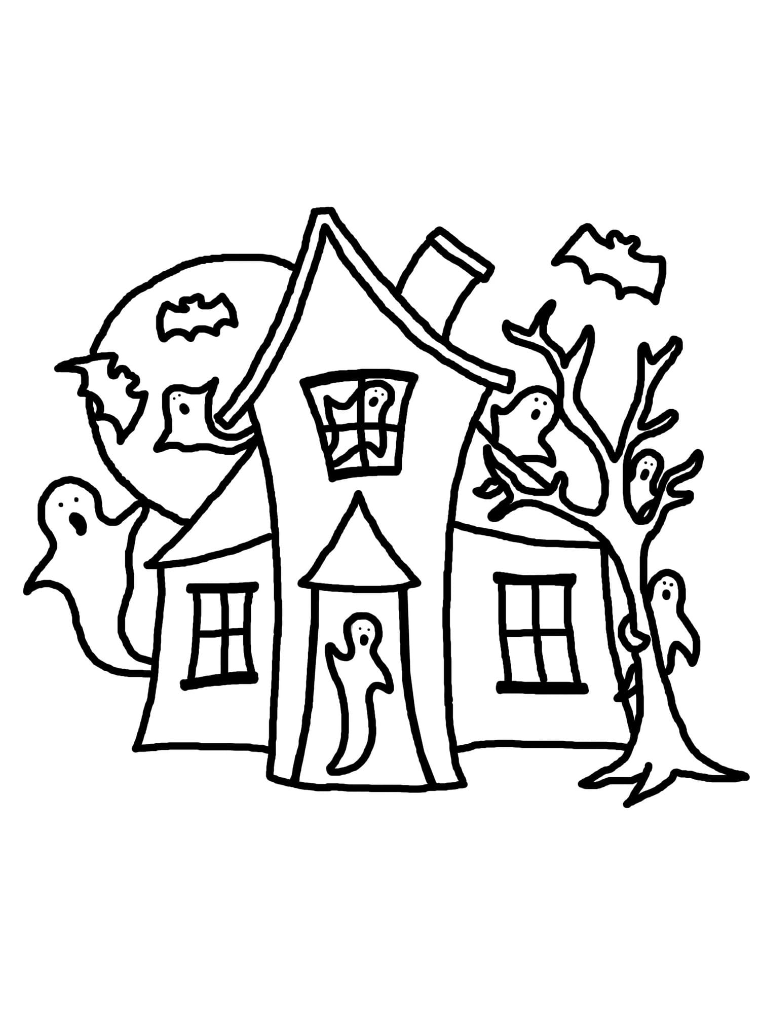 Coloriage gratuit Maison Hantée #198047 de la collection Bâtiments et Architecture à imprimer