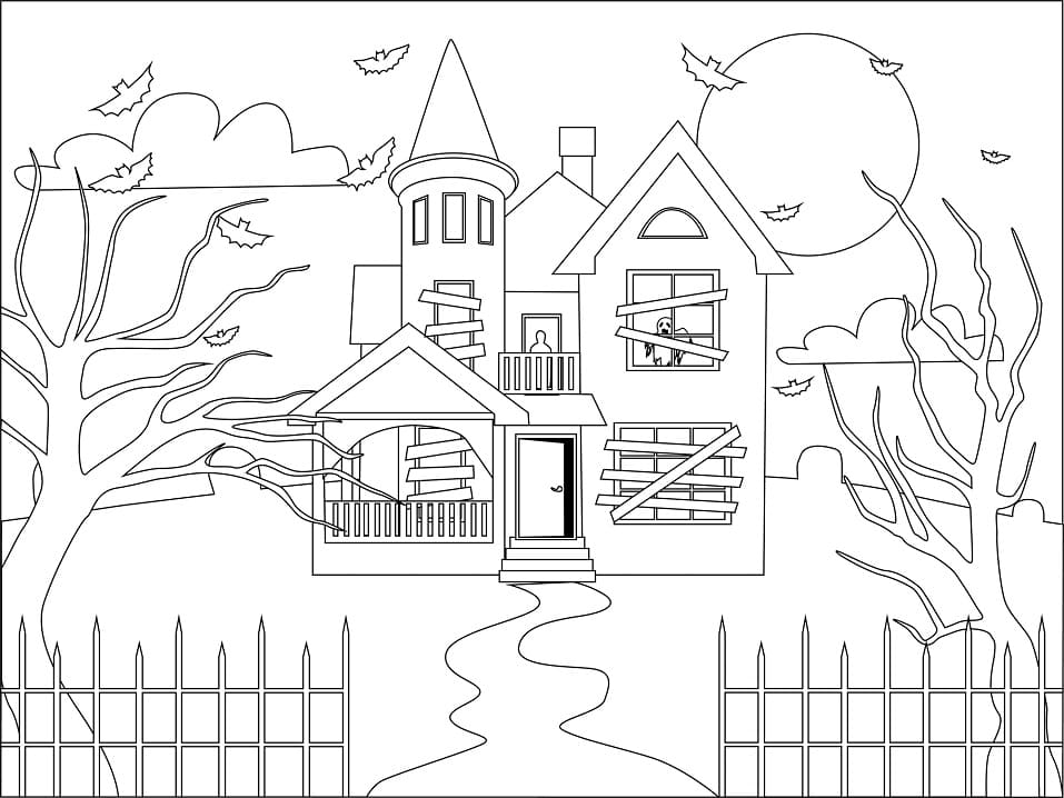 Dessin à colorier: Maison Hantée (Bâtiments et Architecture) #198070 - Coloriages à Imprimer Gratuits