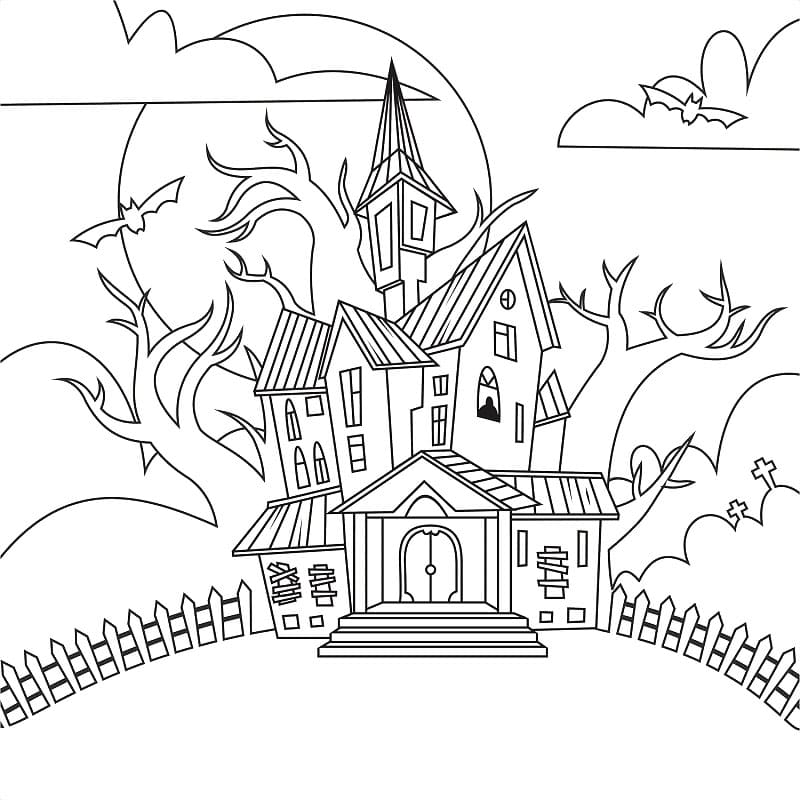 Coloriage gratuit Maison Hantée #198080 de la collection Bâtiments et Architecture à imprimer