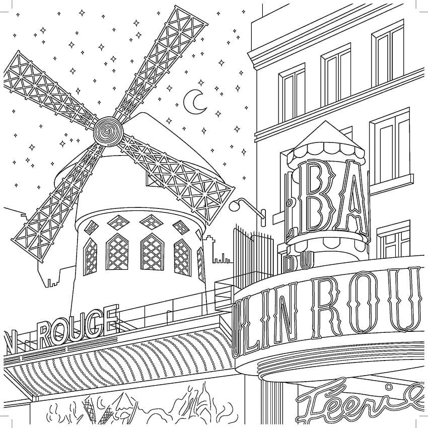 Coloriage gratuit Moulin Rouge #182538 de la collection Bâtiments et Architecture à imprimer