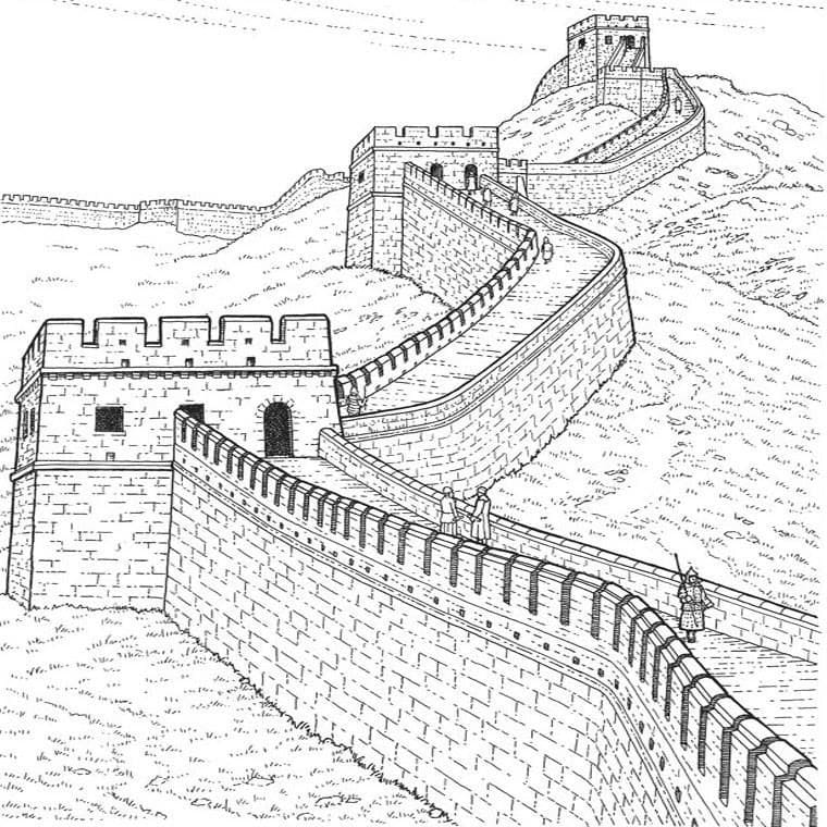 Coloriage gratuit Muraille de Chine #190401 de la collection Bâtiments et Architecture à imprimer
