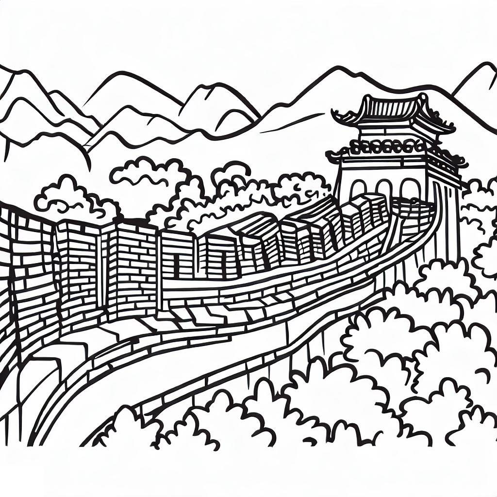 Coloriage gratuit Muraille de Chine #190418 de la collection Bâtiments et Architecture à imprimer