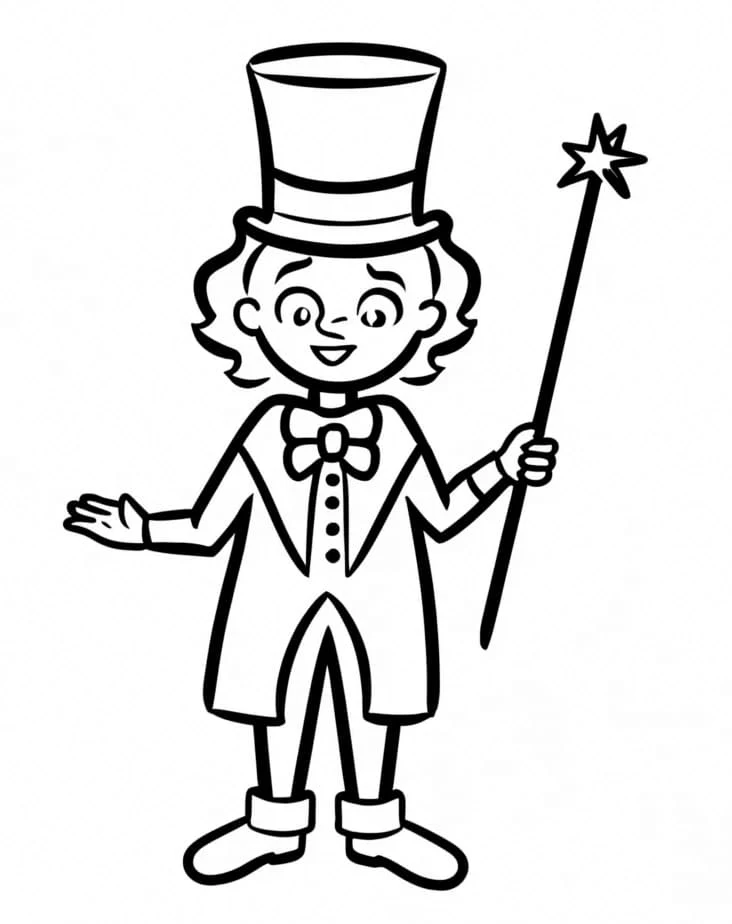 Coloriage Magicien avec haut-de-forme et baguette magique