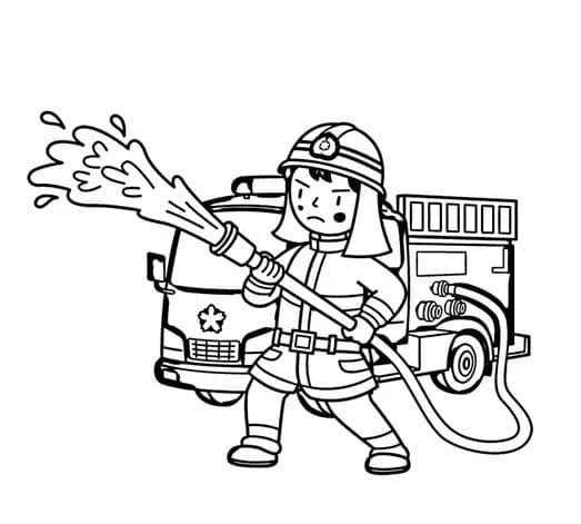 Illustration au trait Pompier #177502 de la collection Carrières et Professions à colorier gratuitement