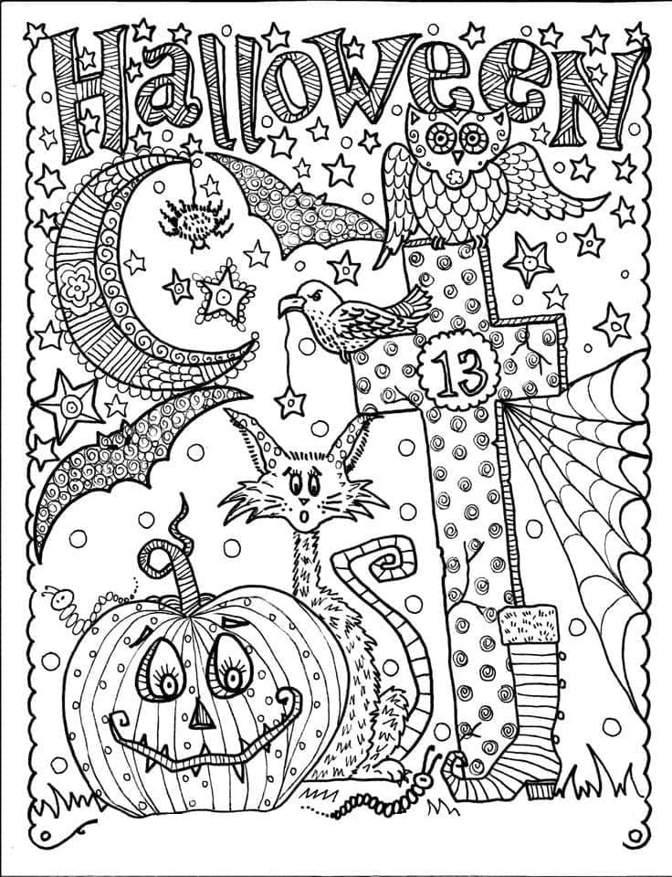 Dessin Halloween Adulte #200240 à colorier de la série Coloriage Adulte, gratuit à télécharger et imprimer