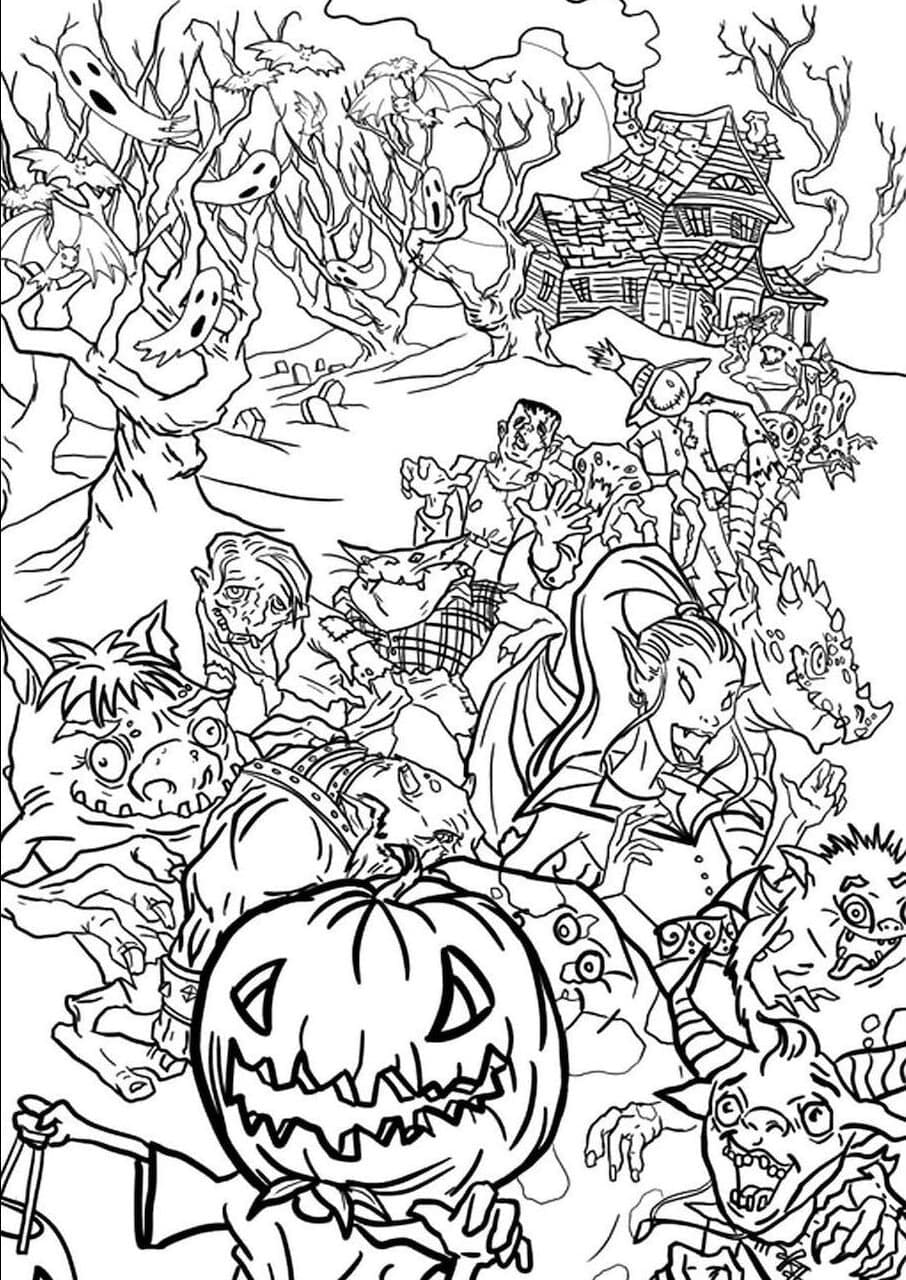 Dessin Halloween Adulte #200241 à colorier de la série Coloriage Adulte, gratuit à télécharger et imprimer