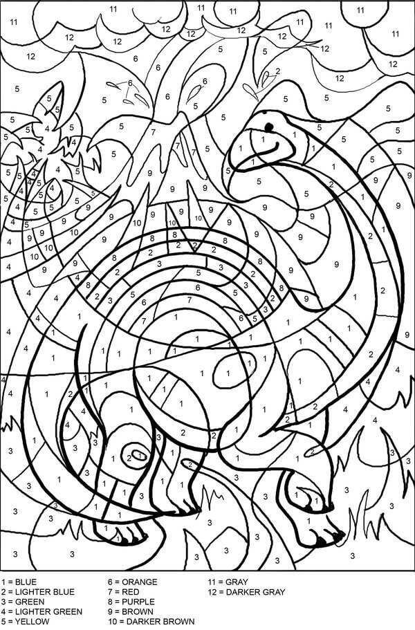 Dessin à colorier: Dinosaures Coloriage par Numéro (Coloriage numéroté) #177966 - Coloriages à Imprimer Gratuits