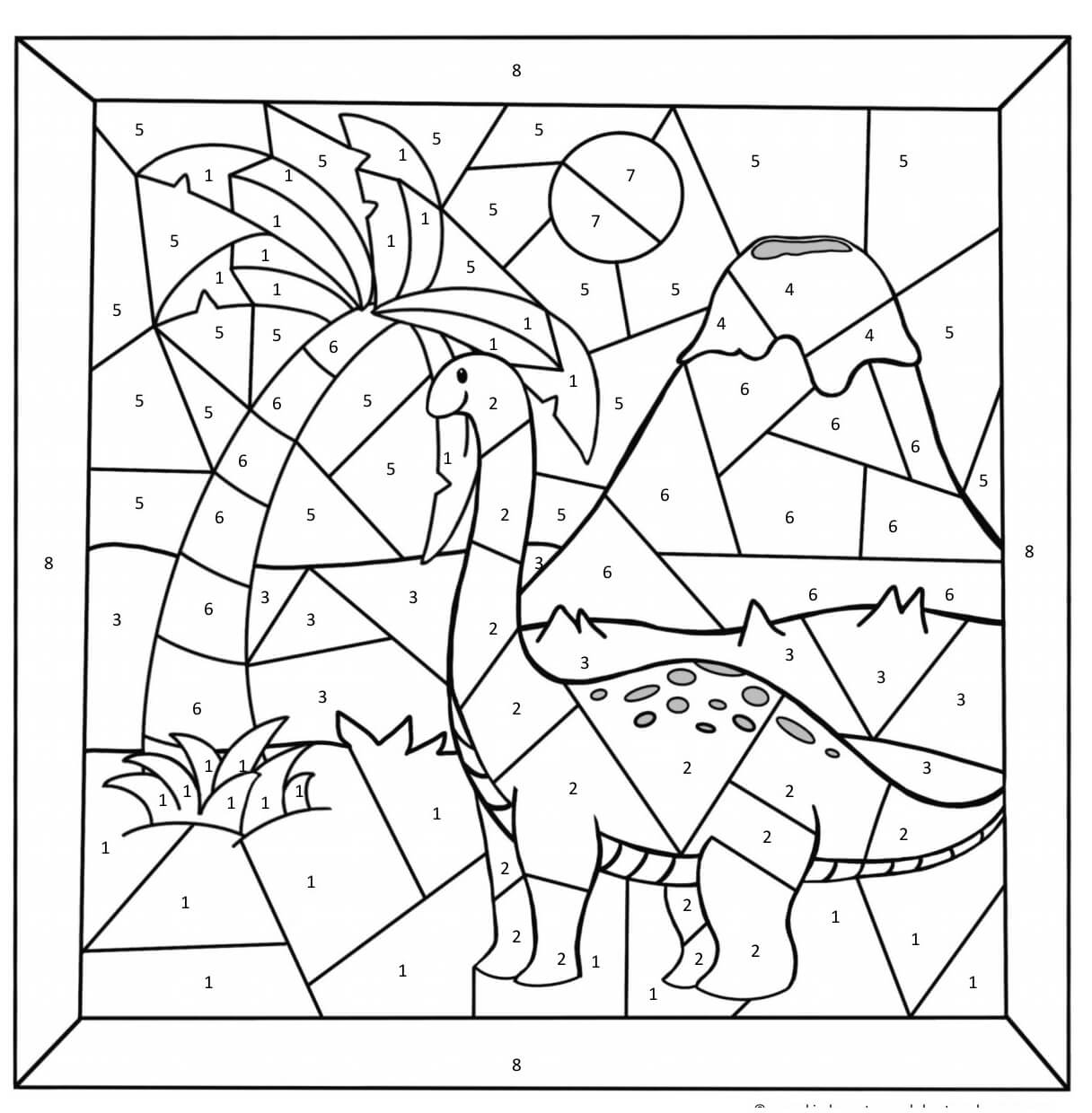 Dessin à colorier: Dinosaures Coloriage par Numéro (Coloriage numéroté) #177978 - Coloriages à Imprimer Gratuits