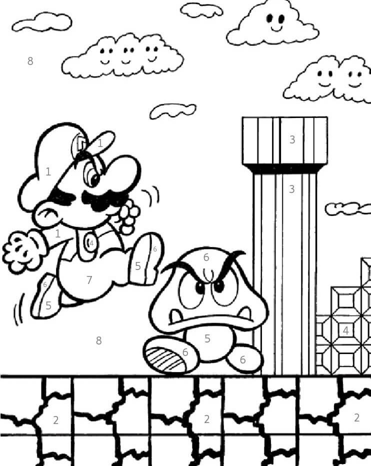 Dessin à colorier: Mario Coloriage par Numéro (Coloriage numéroté) #177922 - Coloriages à Imprimer Gratuits