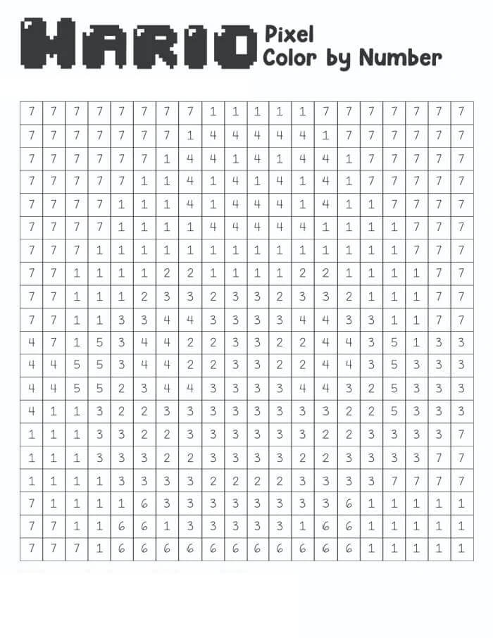 Dessin à colorier: Mario Coloriage par Numéro (Coloriage numéroté) #177923 - Coloriages à Imprimer Gratuits