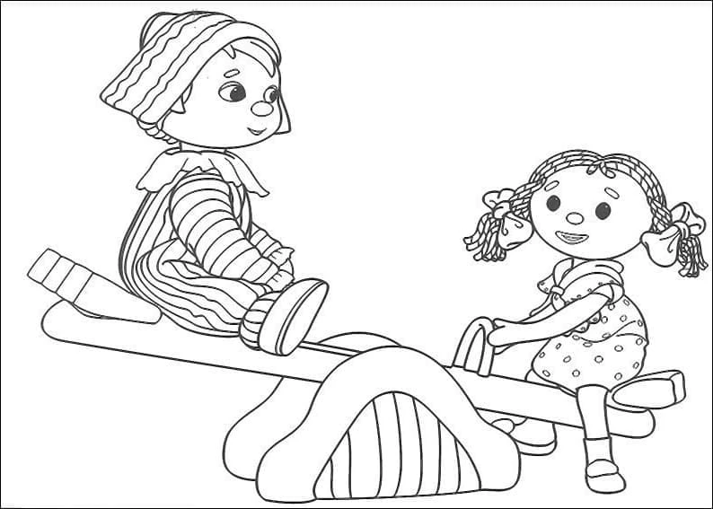 Coloriage Andy Pandy et Looby Loo sur une bascule Coloriage Andy Pandy et Looby Loo sur une bascule