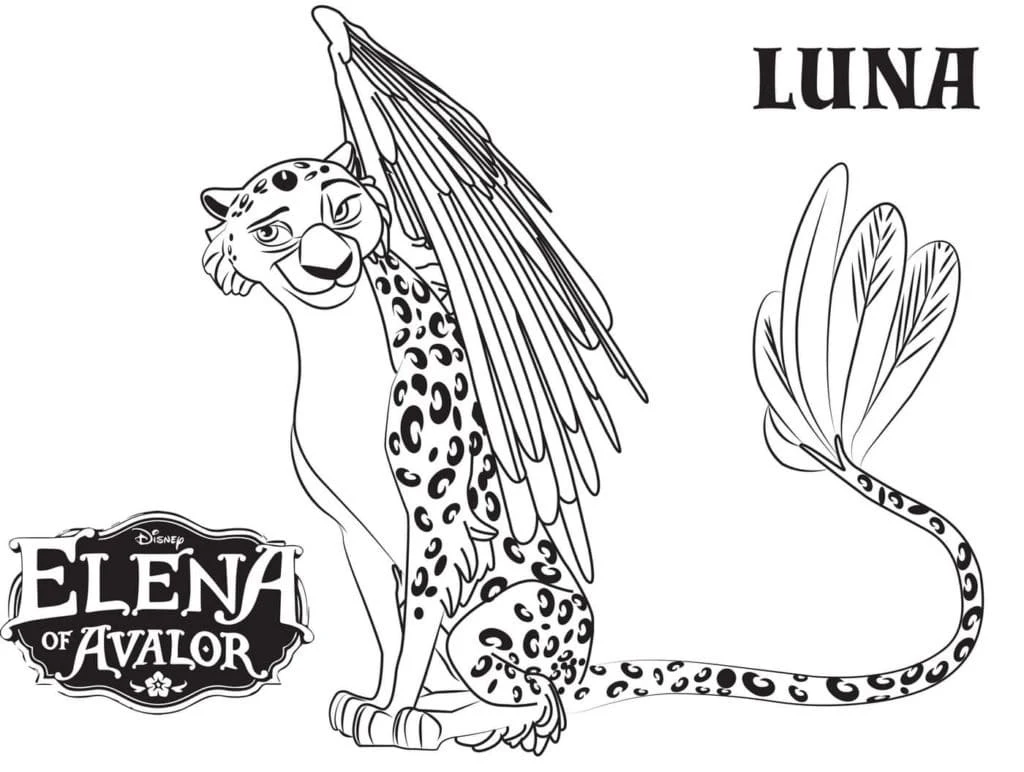 Coloriage Luna le jaguar ailé assise