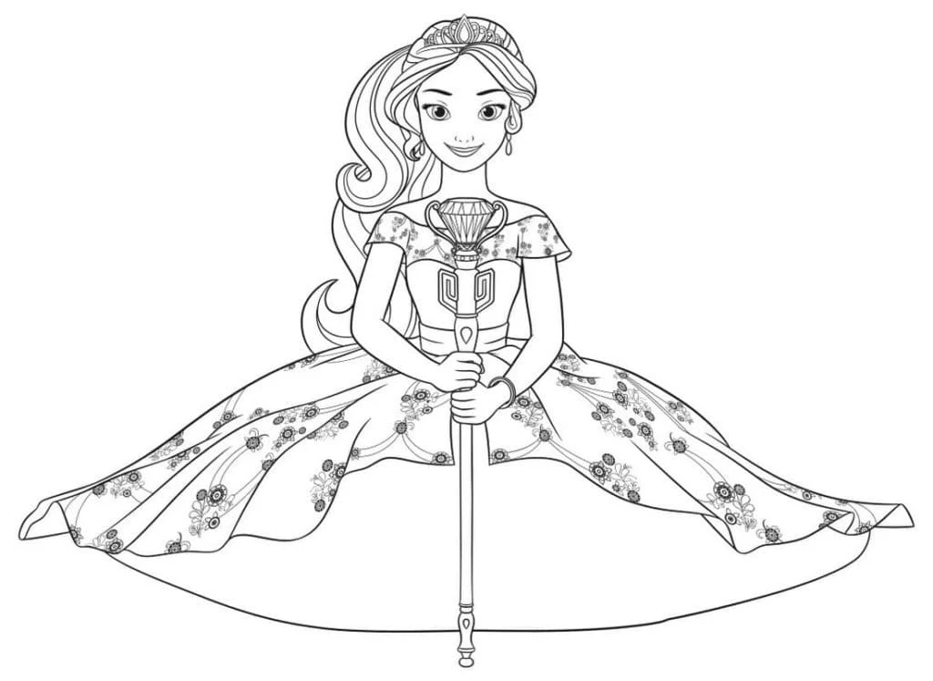 Coloriage Elena d’Avalor avec son sceptre royal