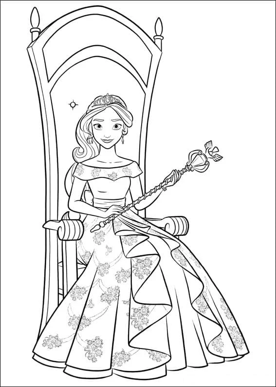 Coloriage Elena d’Avalor assise sur son trône