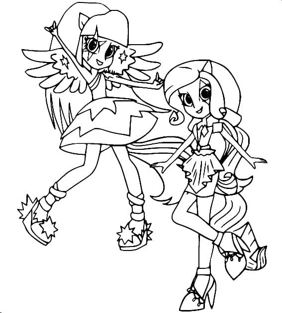 Coloriage Equestria Girls Twilight Sparkle et Rarity en vol