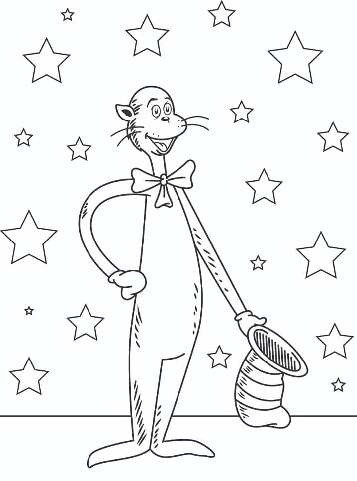 Coloriage gratuit Le Chat Chapeauté #220513 de la collection Dessins animés et séries animées à imprimer