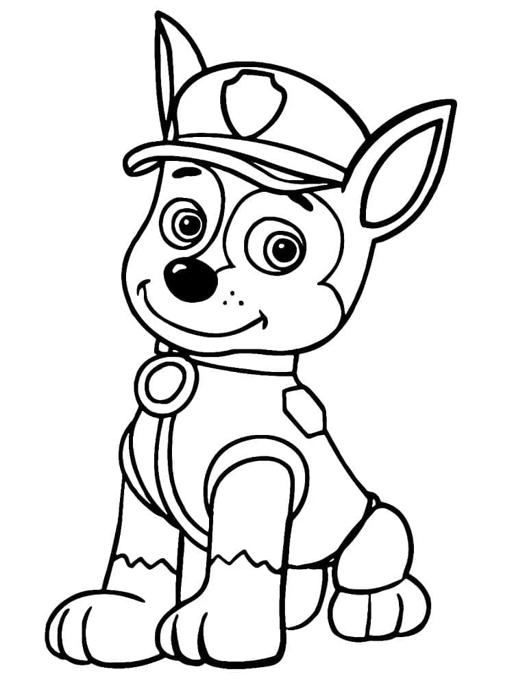 Coloriage Chase assis avec sa casquette de policier