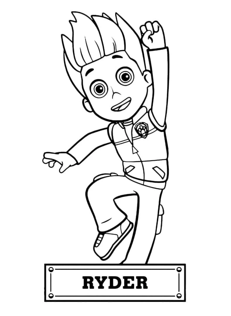 Coloriage Ryder qui sautille bras levé