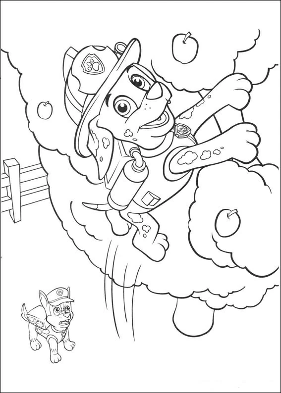 Coloriage Pat'Patrouille - Marcus sautant dans un nuage de poussière