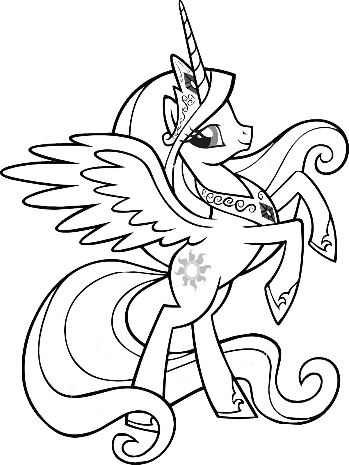 Coloriage Petit Poney princesse cabrée avec ses ailes déployées